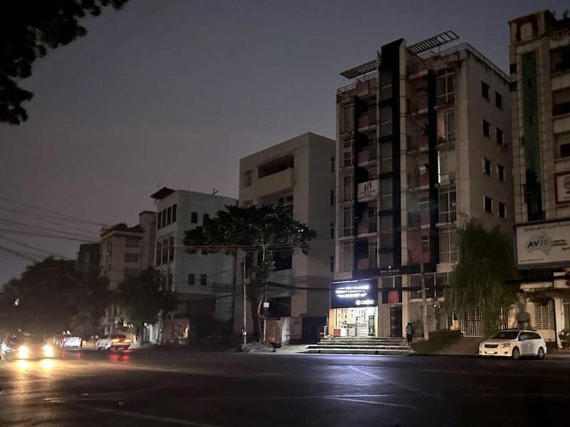 A night view of a main road in Yangon, Myanmar, April 28, 2024.