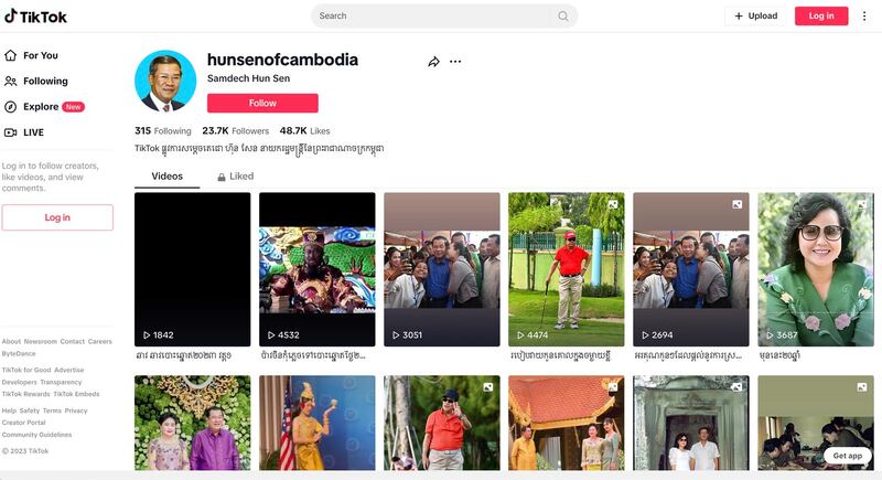 Image grab of Cambodian Prime Minister Hun Sen's newly created TikTok page, following Meta's oversight board on Thursday reversed the social media company's decision to leave up a video Cambodian Prime Minister Hun Sen posted to Facebook threatening violence against his political opponents and called for an immediate suspension of his accounts. Credit: TikTok/@hunsenofcambodia