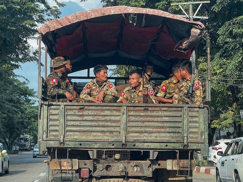 Military Council soldiers on patrol in Yangon, Myanmar, Dec. 4, 2023.