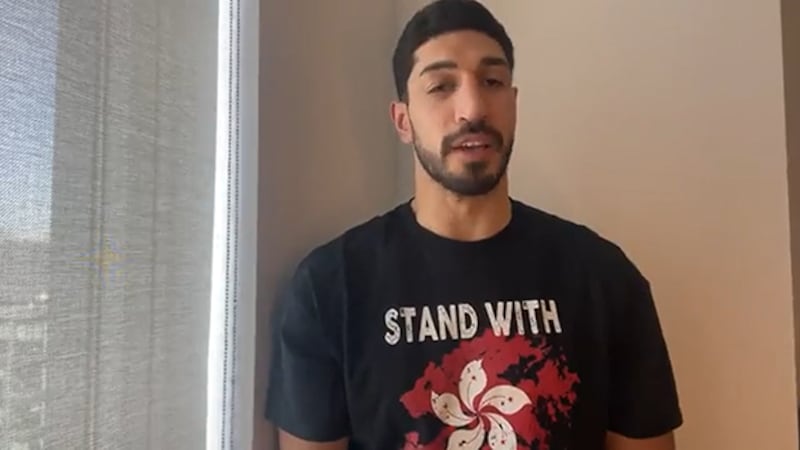 Outspoken NBA star Enes Kanter calls on the international community to support a "free Hong Kong," in a social media campaign. Credit: Enes Kanter's twitter