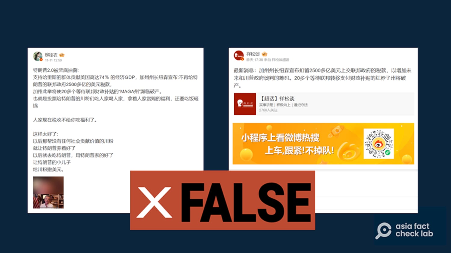 In einem Weibo-Konto wurde behauptet, der kalifornische Gouverneur plane, Bundessteuern einzubehalten, um künftige Geschäfte mit der Trump-Regierung als Druckmittel zu nutzen.