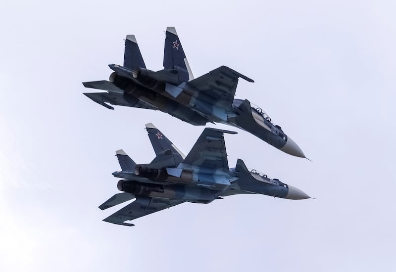 Sukhoi Su-30 jet fighters perform during the MAKS 2021 air show in Zhukovsky, Russia, July 24, 2021. Credit: REUTERS/Tatyana Makeyeva