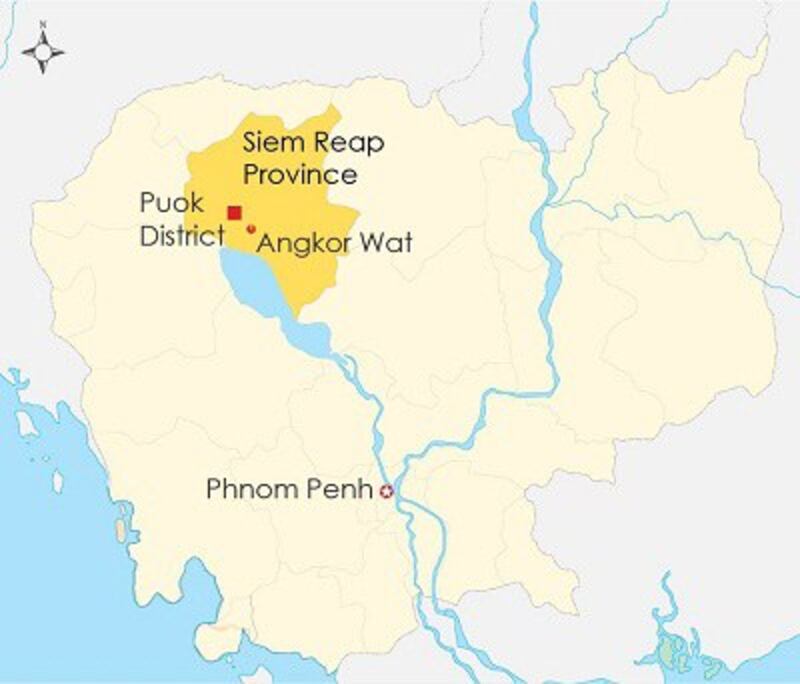 Map of Puok district near Angkor Wat in Cambodia's Siem Reap province