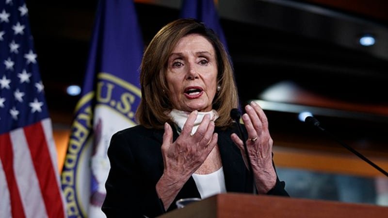 2020年5月28日出席记者会的美国众议院议长佩洛西（Nancy Pelosi）（美联社）