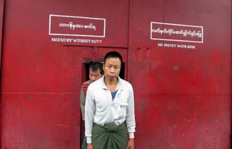 A political prisoner walks out of a jail following his release in Sagaing division, Oct. 8, 2013. Credit: AFP