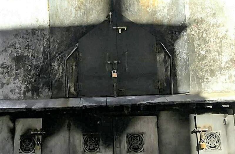 Padlocked smoke-offering facilities at a monastery in Lhasa, the regional capital of Tibet.