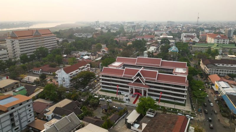 Chinese companies built the Phiawath Complete Secondary School building in Vientiane, capital of Laos. It is seen on March 30, 2023, before its handover to Laos. (Kaikeo Saiyasane/Xinhua via Getty Images)