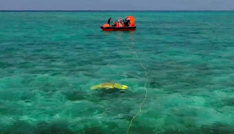 A view of China's test swim of a manta ray-shaped robot in the waters off the Paracel Islands in South China Sea in early September 2021. Credit: Xinhua News Agency.