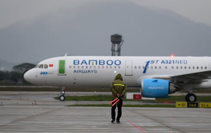 Một máy bay của hãng Bamboo Airways tại sân bay Nội Bài.