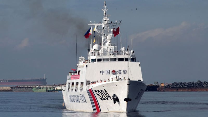 China's Coast Guard ship 5204 prepares to anchor at Manila port, Jan. 14, 2020. 