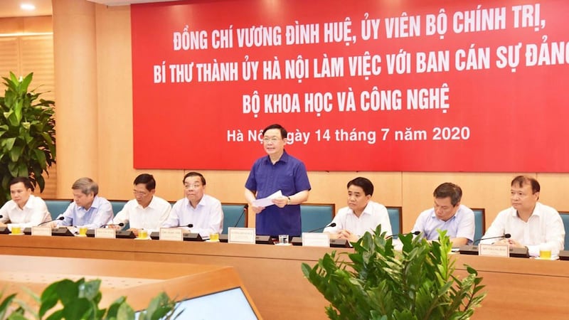 Bí thư Thành ủy Hà Nội Vương Đình Huệ, tại buổi làm việc với Bộ Khoa học và Công nghệ hôm 14 tháng 7 năm 2020.