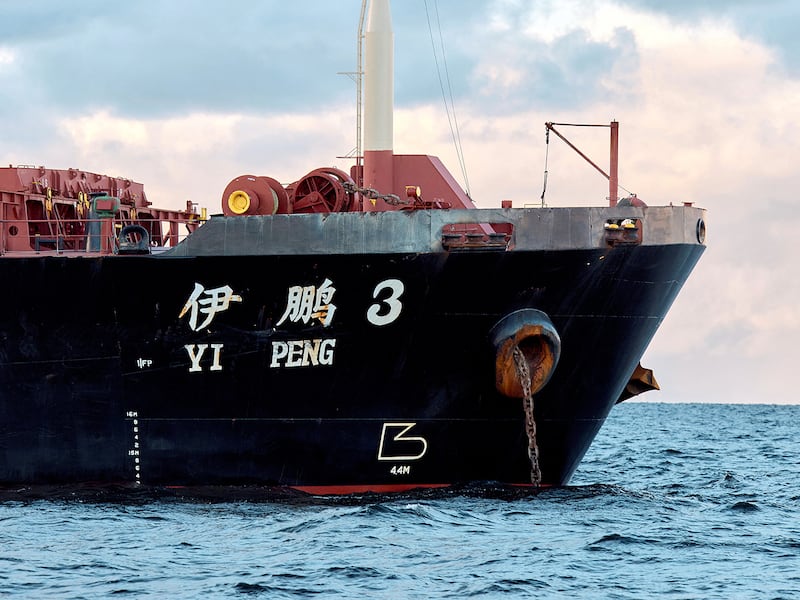 The Chinese ship Yi Peng 3, is anchored mid-sea in the Kattegat, Denmark, Nov. 20, 2024. (Reuters/Ritzau Scanpix/Mikkel Berg Pedersen)