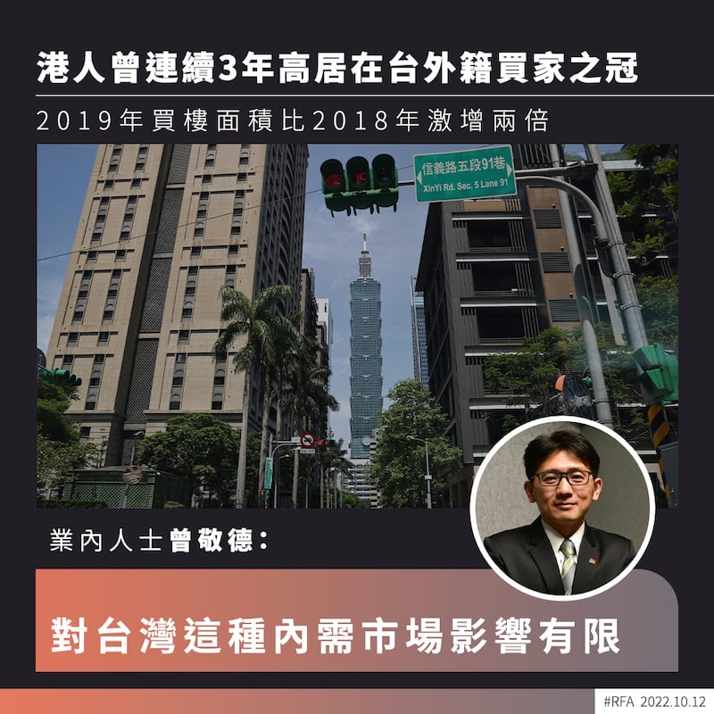 台灣地產業內人士指出港人置業對台灣市場影響有限。（粵語組製圖）