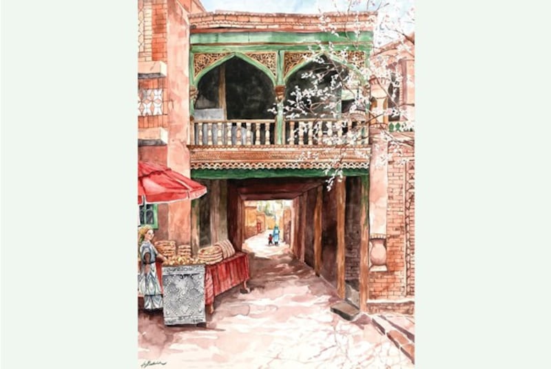 In third place, ‘Spring in Kashgar' by Joy Bostwick, an artist originally from Arizona, depicts a lane in Kashgar. (Joy Bostwick)