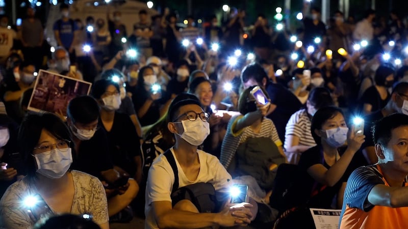 港人自办台北自由广场无大台烛光悼六四晚会。（记者李宗翰摄）