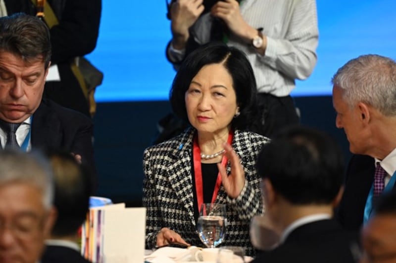 Regina Ip (C), Hong Kong's Executive Council convenor and former security chief, attends a conference in Hong Kong in 2022. (Peter Parks/AFP)