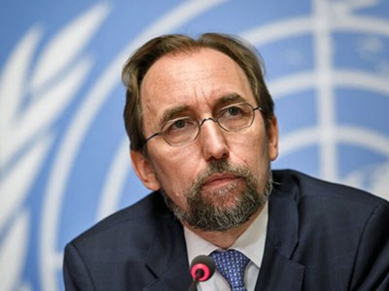 United Nations human rights commissioner Zeid Ra'ad Al Hussein looks on during a press conference at the UN offices in Geneva, Switzerland, Aug. 30, 2017.