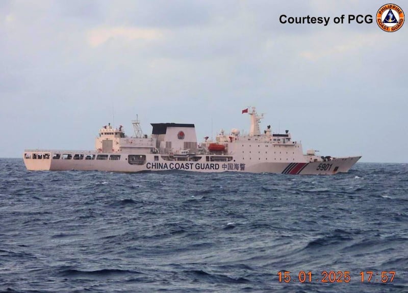 This photo, released by the Philippine Coast Guard, shows Chinese Coast Guard ship 5901 sailing in the South China Sea, Jan. 15, 2025. [Philippine Coast Guard]