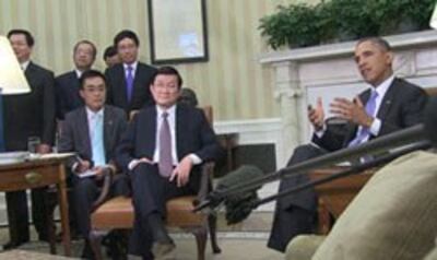 CT Trương Tấn sang và TT Obama tại Nhà Trắng sáng 25/7/2013. RFA photo 