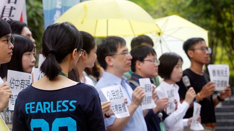 2019年4月24日，台湾民众声援占中九子。（美联社）