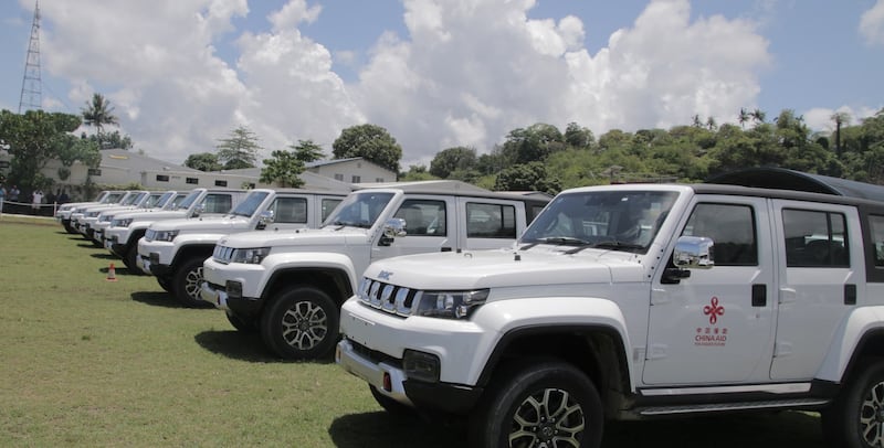 Vehicles donated by China to the Solomon Islands police force are on display at a handover ceremony in the Solomon Islands capital Honiara on November 4, 2022. Photo: Gina Maka’a