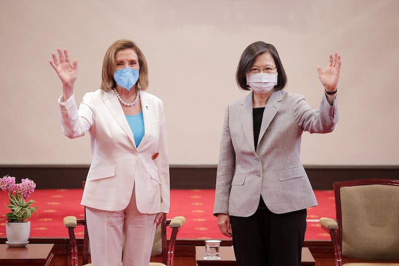 U.S. House Speaker Nancy Pelosi meets with Taiwan's President Tsai Ing-wen in Taipei on Aug. 3, 2022. Credit: Taiwan Presidential Office