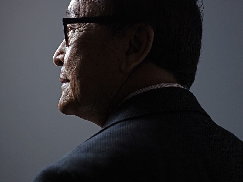 Sam Rainsy, exiled leader of the Cambodia National Rescue Party, at his home in Paris, on July 27, 2023.