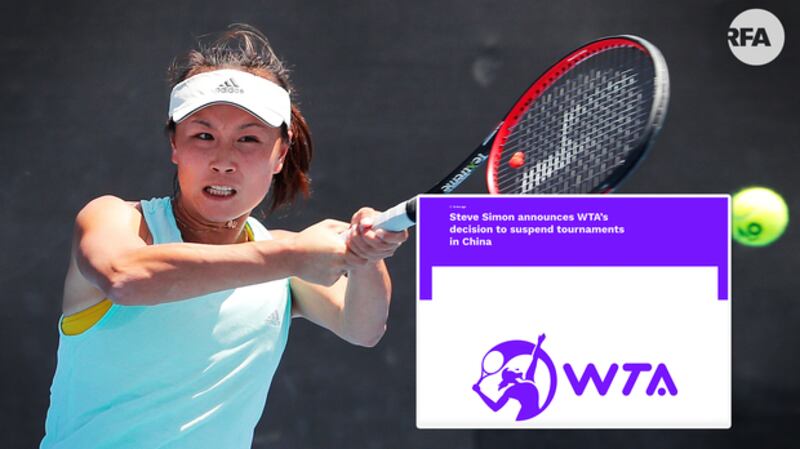 WTA 宣布取消中国赛事（自由亚洲电台制图）