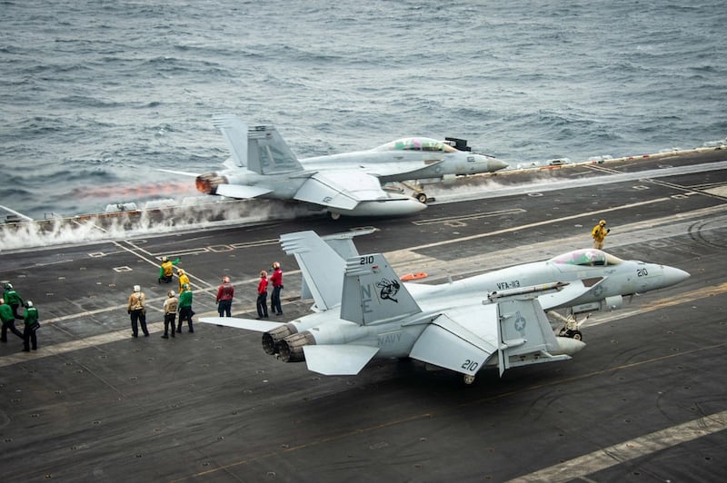 An F/A-18F Super Hornet, assigned to the “Bounty Hunters” of Strike Fighter Squadron (VFA) 2, launches from the flight deck of the Nimitz-class aircraft carrier USS Carl Vinson (CVN 70), Jan. 21, 2025. 
credit: U.S. Navy