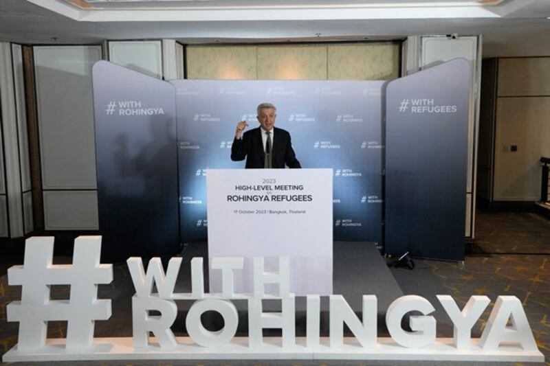 United Nations High Commissioner for Refugees Filippo Grandi speaks during a news conference in Bangkok, Oct. 17, 2023. Credit: Sakchai Lalit/AP