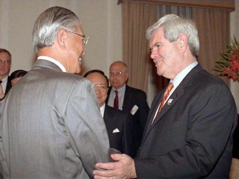 1997年，时任众院议长金瑞契（Newton Gingrich）曾率领国会议员访问团赴台，会晤当时的总统李登辉。（资料图片）