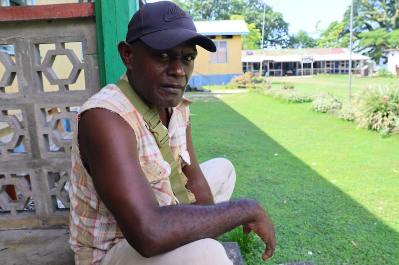 Guadalcanal resident John Palmer reacts during an interview with BenarNews in Visale, Solomon Islands, April 11, 2024. [Stephen Wright/BenarNews]