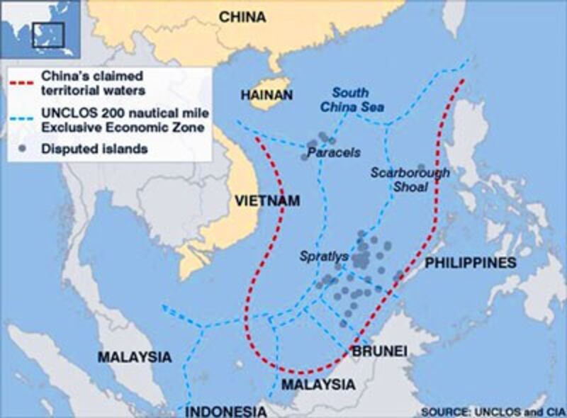 Bản đồ 'lưỡi bò' của Trung Quốc bị các quốc gia tại Biển Đông cáo buộc là vô căn cứ và xâm phạm chủ quyền. Source Unclos/CIA