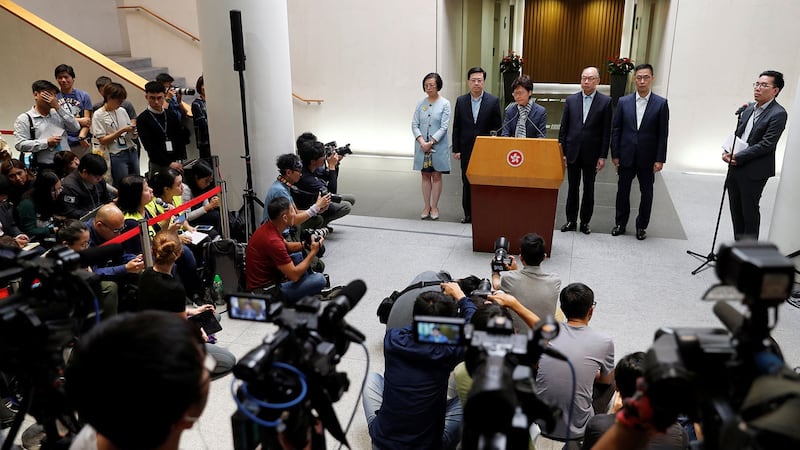 2019年11月11日，香港行政长官林郑月娥举行新闻发布会。（路透社）