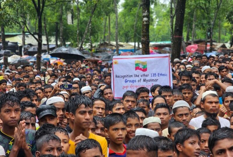 Hundreds participate in a rally at a Cox's Bazar refugee camp to commemorate what they call the Rohingya Genocide Remembrance Day, marking the sixth anniversary of the beginning of a mass exodus from Myanmar, Aug. 25, 2023. Credit: Abdur Rahman/BenarNews