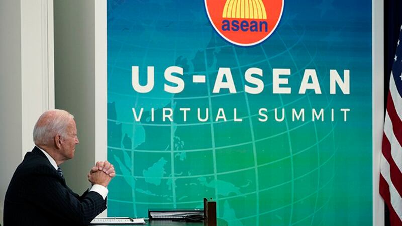 美国总统拜登10月26日以视频方式参加美国与东盟峰会（US-ASEAN summit）（美联社）