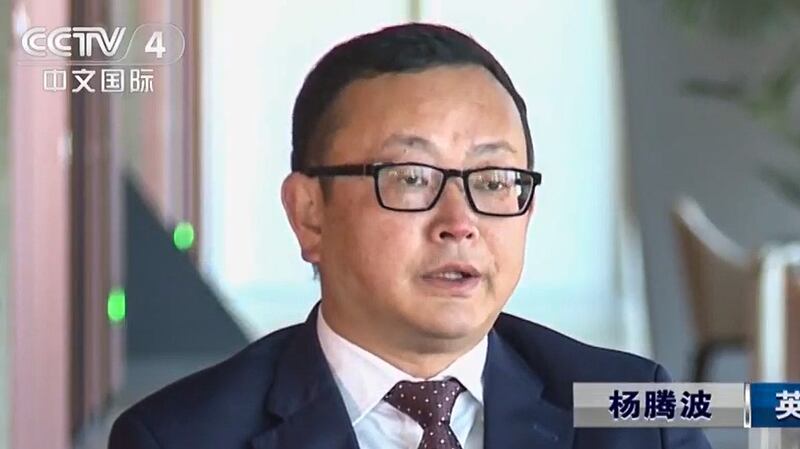 Yang Tengbo, a director of the consultancy Hampton Group International, is seen in a June 25, 2019, news broadcast.