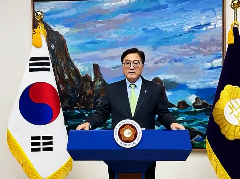 South Korea's National Assembly Speaker Woo Won-shik delivers his speech in Seoul, Dec. 4, 2024.