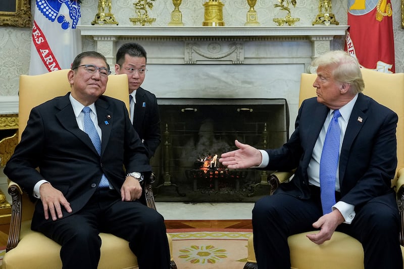 President Donald Trump meets with Japan's Prime Minister Shigeru Ishiba at the White House in Washington, Feb. 7, 2025.