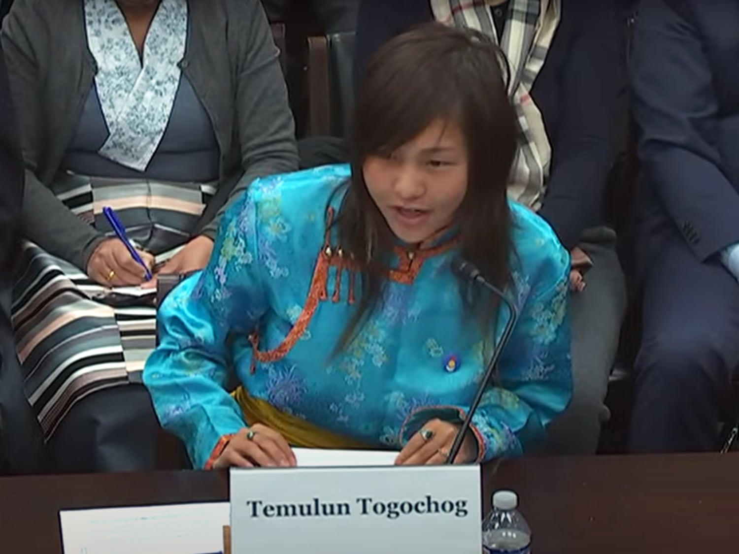 Temulun Togochog,17, U.S.-born Southern Mongolian activist testifies before the Congressional-Executive Commission on China, Dec. 5, 2024.