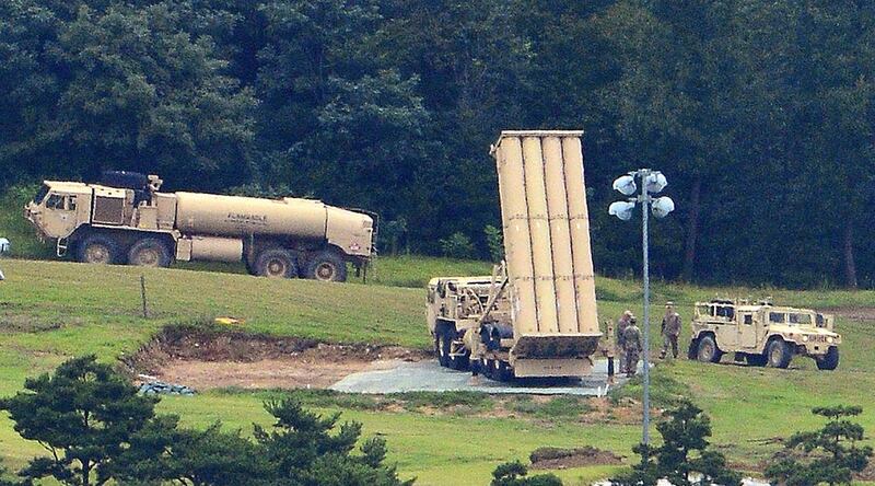 2017 年 9 月 6 日，“萨德”末端高空区域防御系统（THAAD）安置在韩国星州的一个高尔夫球场上。 （美联社）