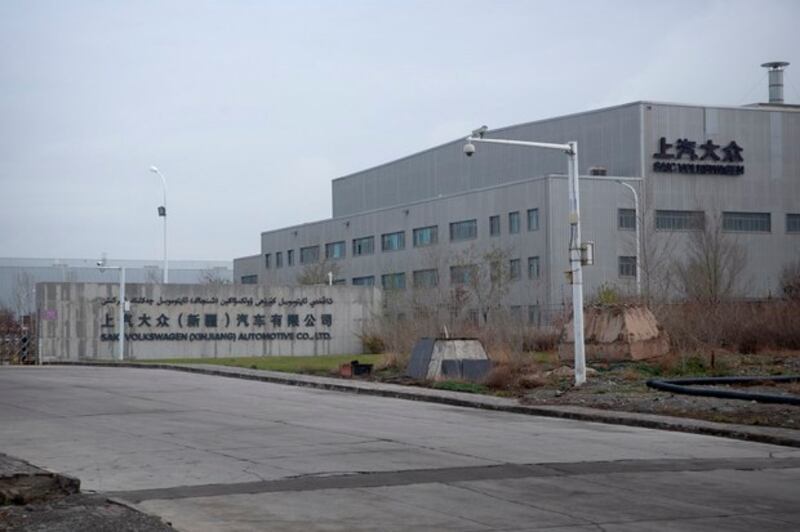 The Volkswagen-SAIC Motor joint venture plant is seen on the outskirts of Urumqi in northwestern China's Xinjiang region, April 22, 2021. (Mark Schiefelbein/AP)