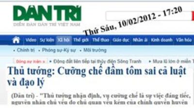 Báo Dân Trí online ngày 10/2/2012 đăng nhân định của thủ tướng. Chụp lại từ báo