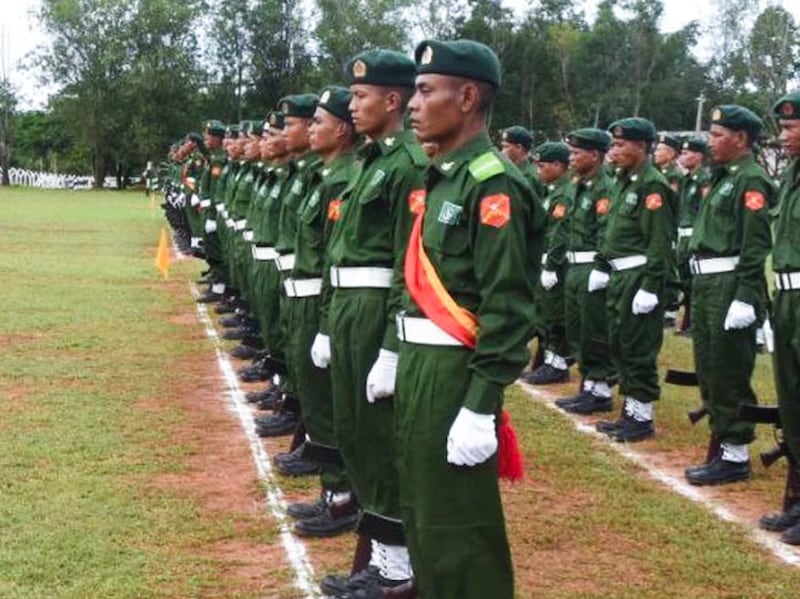 A military parade marks the completion of a people’s militia training course in southern Shan state, Myanmar, June 28, 2024.