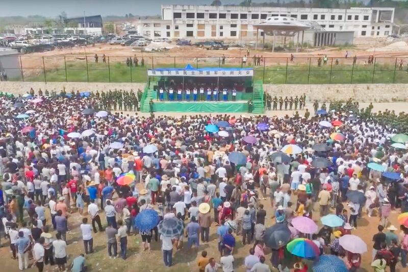 Screen capture from video of the Myanmar National Democratic Alliance Army sentencing former Kokang rebels, April 2024. (Kokang Information Network via Facebook)