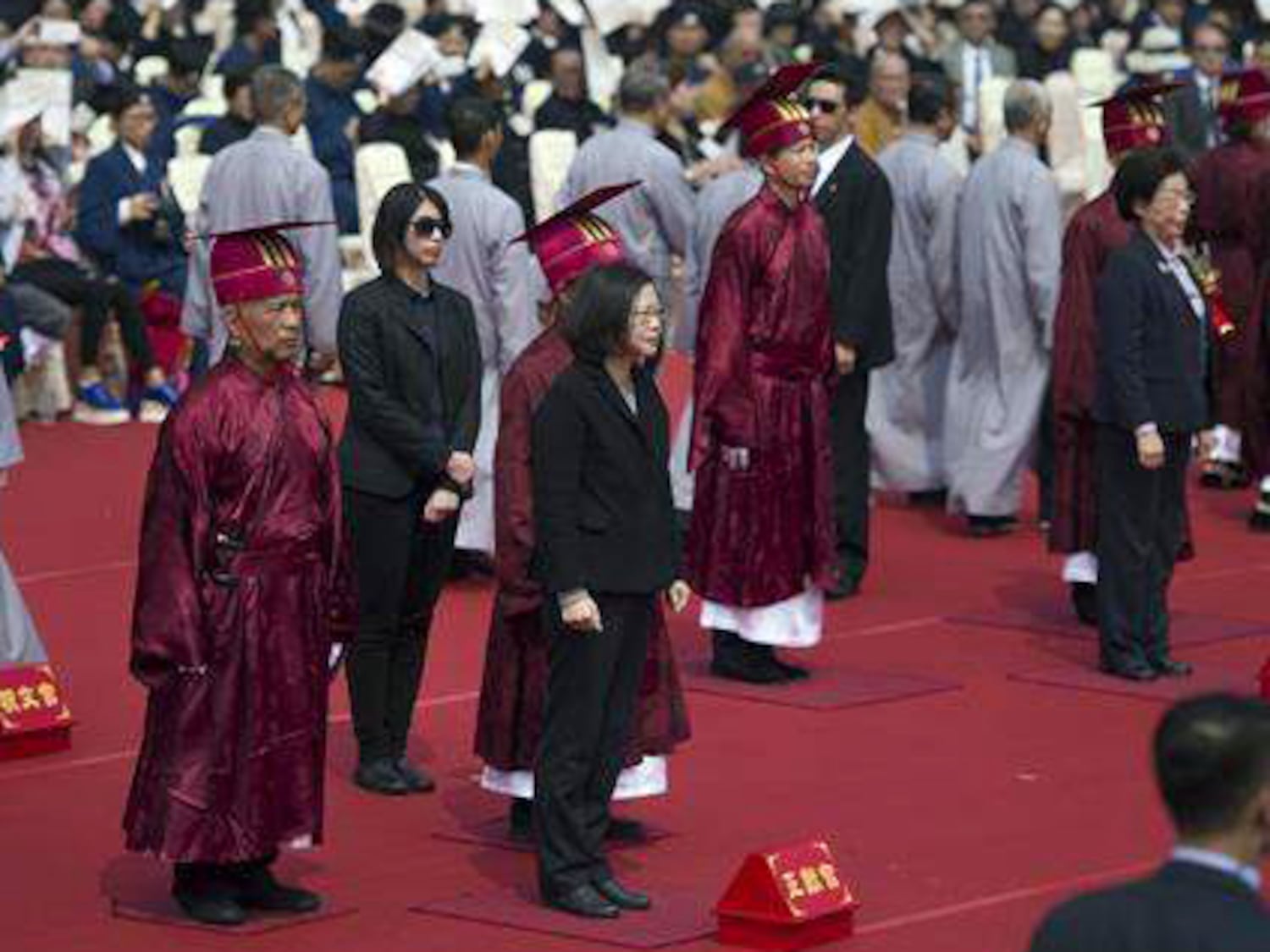 Then-President Tsai Ing-wen attends an I-Kuan Tao blessing ceremony in Taiwan, March 5, 2017.