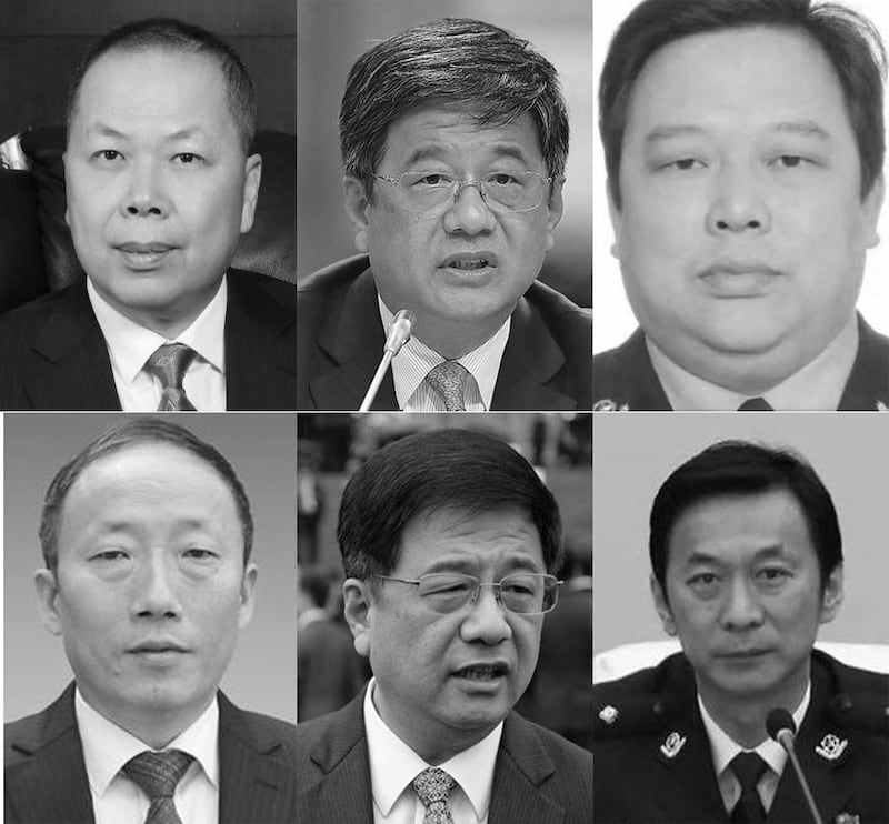 组合图片：近三年来，中国先后已有至少7名高官坠落或自缢身亡，左上起：陈奋健、操敬德、吴修远；左下起：黄勇、郑晓松、李志斌。（图片收集自网络）