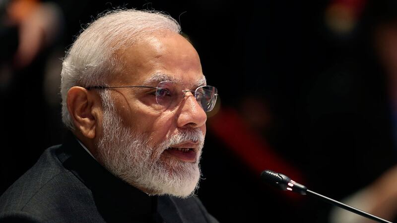 2019年11月3日，印度总理纳伦德拉·莫迪（Narendra Modi）在泰国曼谷举行第三次区域全面经济伙伴关系协定（RCEP）领导人会议上发表讲话。（美联社）