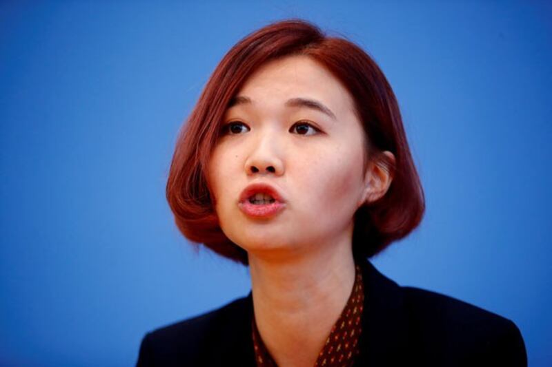 Hong Kong activist Glacier Kwong speaks during a news conference in Berlin, Germany, Sept. 11, 2019. (Hannibal Hanschke/Reuters)