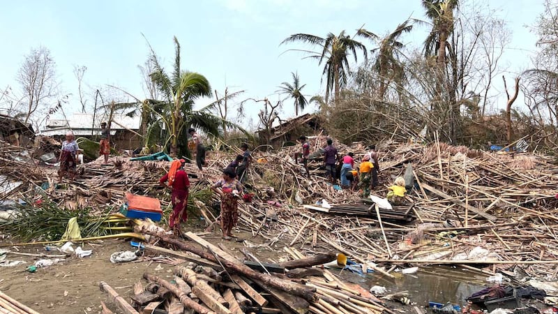 Wooden dwellings in Bay Dar were reduced to piles of debris by the storm. (Photo: RFA)